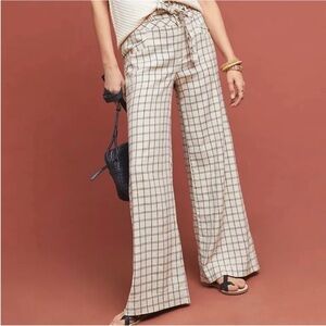 Anthropologie Checkered Wide-Leg Pants in Cream and Black